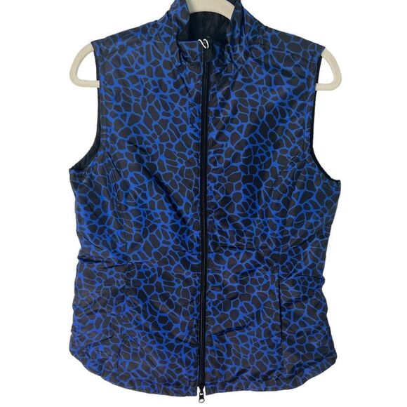 Greg Norman Blue and Black Printed/ Black Quilted Reversible Zip Up Vest - Picture 1 of 11